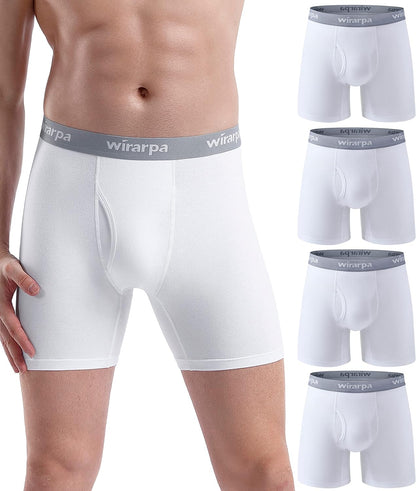 wirarpa 男士平角內褲 純棉彈性內褲 開襠無標籤常規褲長 4 條裝
