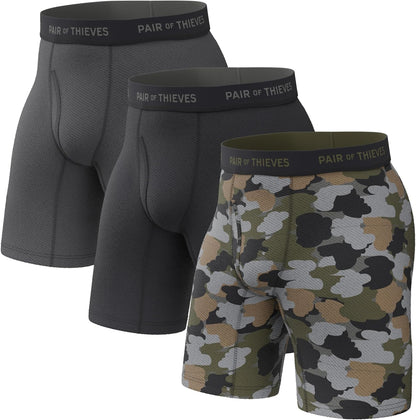 Thieves 男士長款平角內褲（多條裝）－柔軟透氣速乾，四向彈性－多條裝