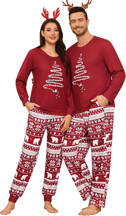Conjuntos de pijama para parejas SWOMOG, para mujer y hombre, ropa de dormir de manga larga, top, pantalones a cuadros, conjunto de ropa de estar con bolsillos