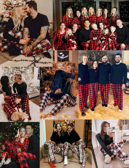 Conjuntos de pijama para parejas SWOMOG, para mujer y hombre, ropa de dormir de manga larga, top, pantalones a cuadros, conjunto de ropa de estar con bolsillos