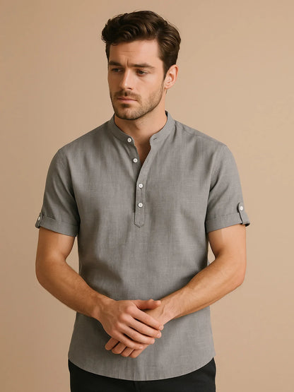 Men's Button Detail Short Sleeve Blouse