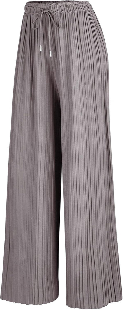 Made by Johnny Women'S Pleated Wide Leg Palazzo Pants with Drawstring