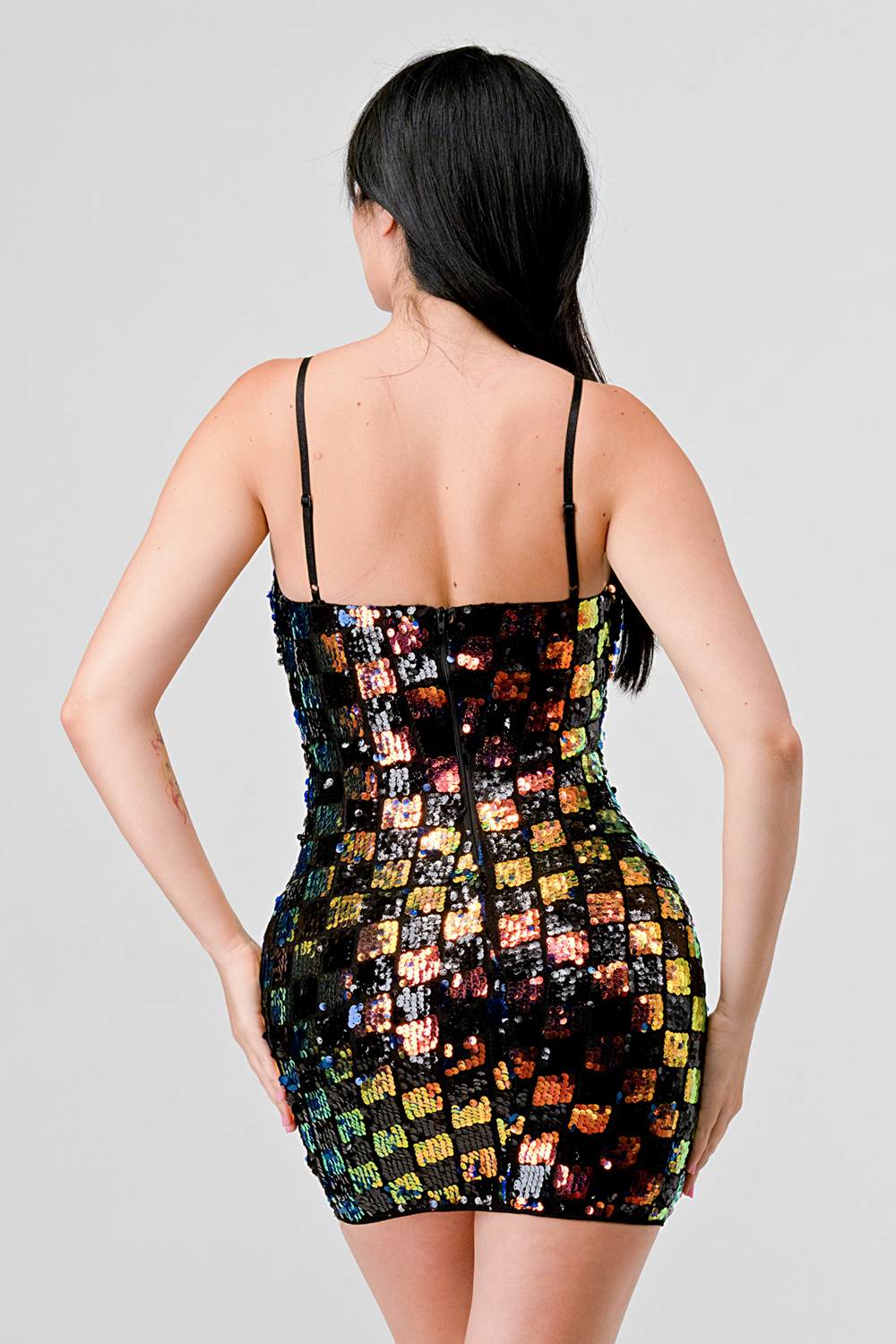 奢華格紋亮片連身裙