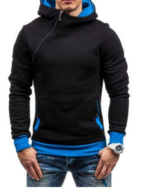 Sudadera con capucha de marca con cremallera oblicua y color liso para hombre