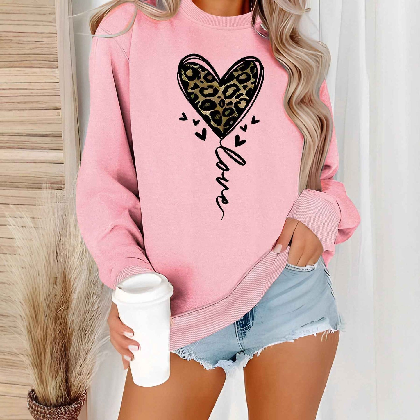 Leopard print heart-shaped printed hoodie