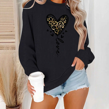 Leopard print heart-shaped printed hoodie