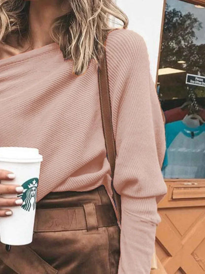 Full Size One-Shoulder Ribbed Sweater Plus Size