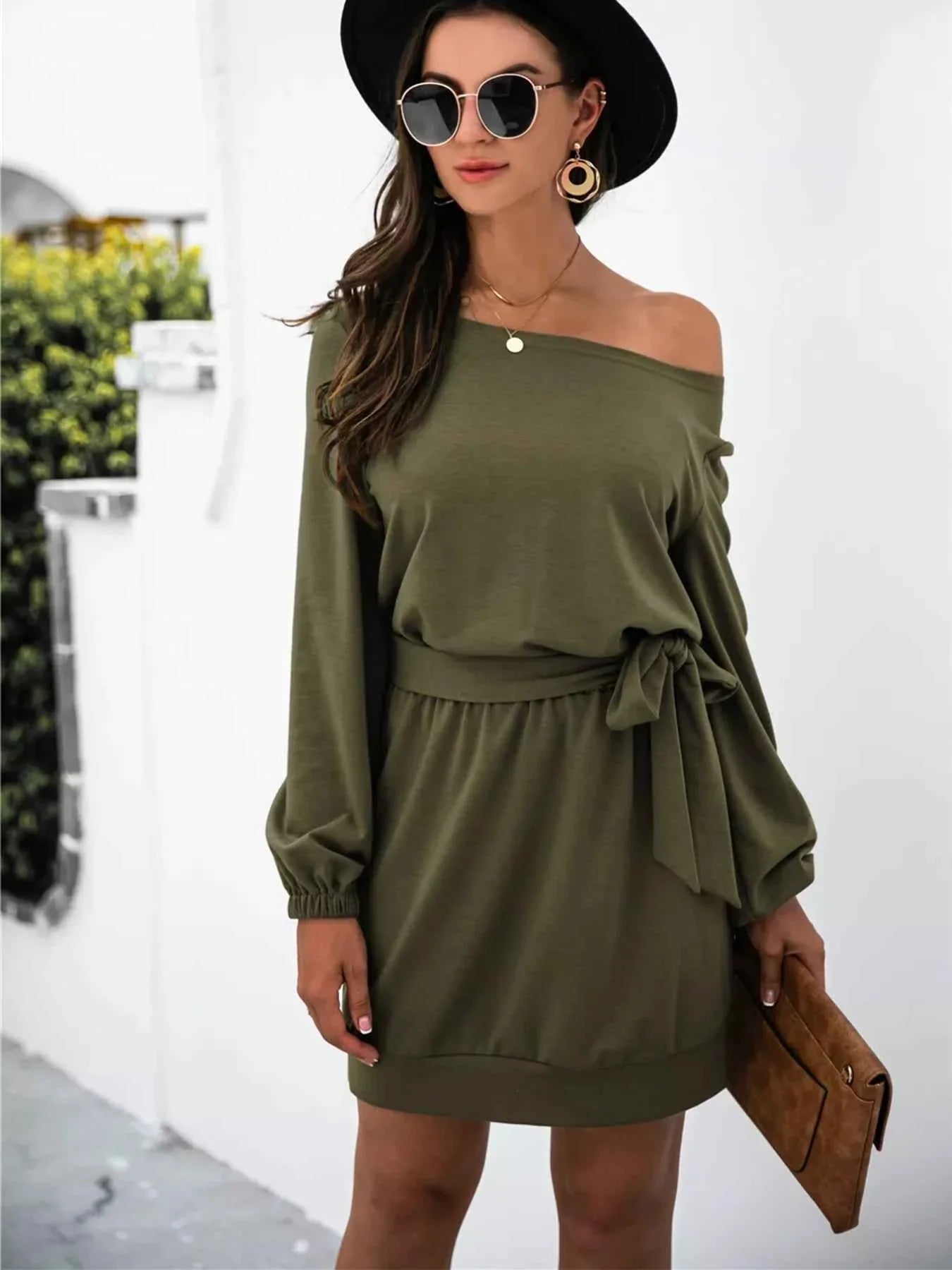 One Shoulder Tie Waist Dress