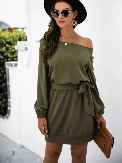 One Shoulder Tie Waist Dress