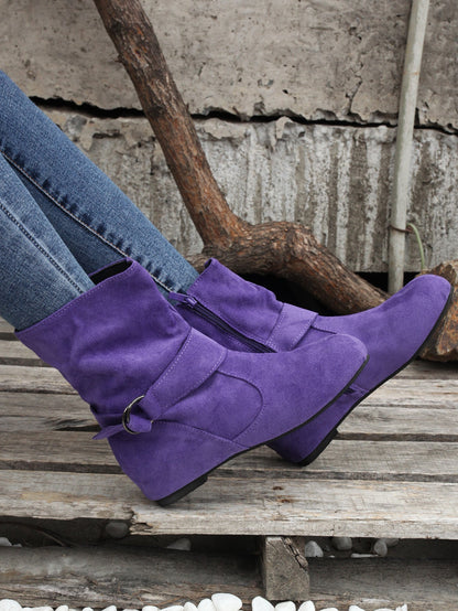 踝靴 圓頭 扣環 皮帶 側邊拉鍊靴