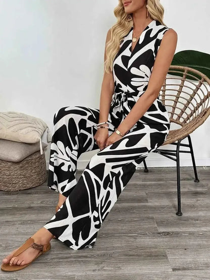 Printed Sleeveless : Wide Leg Jumpsuit
