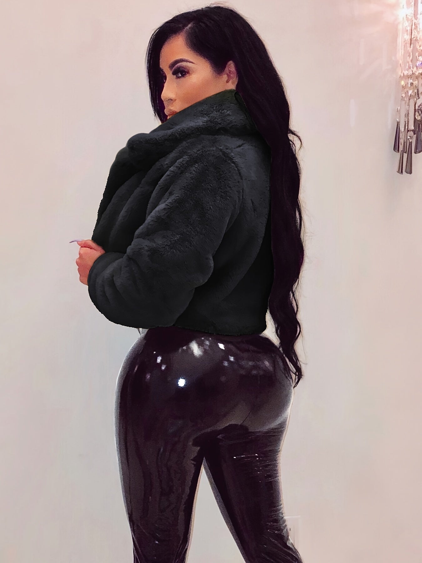 舒適別緻的人造毛領開襟衫外套