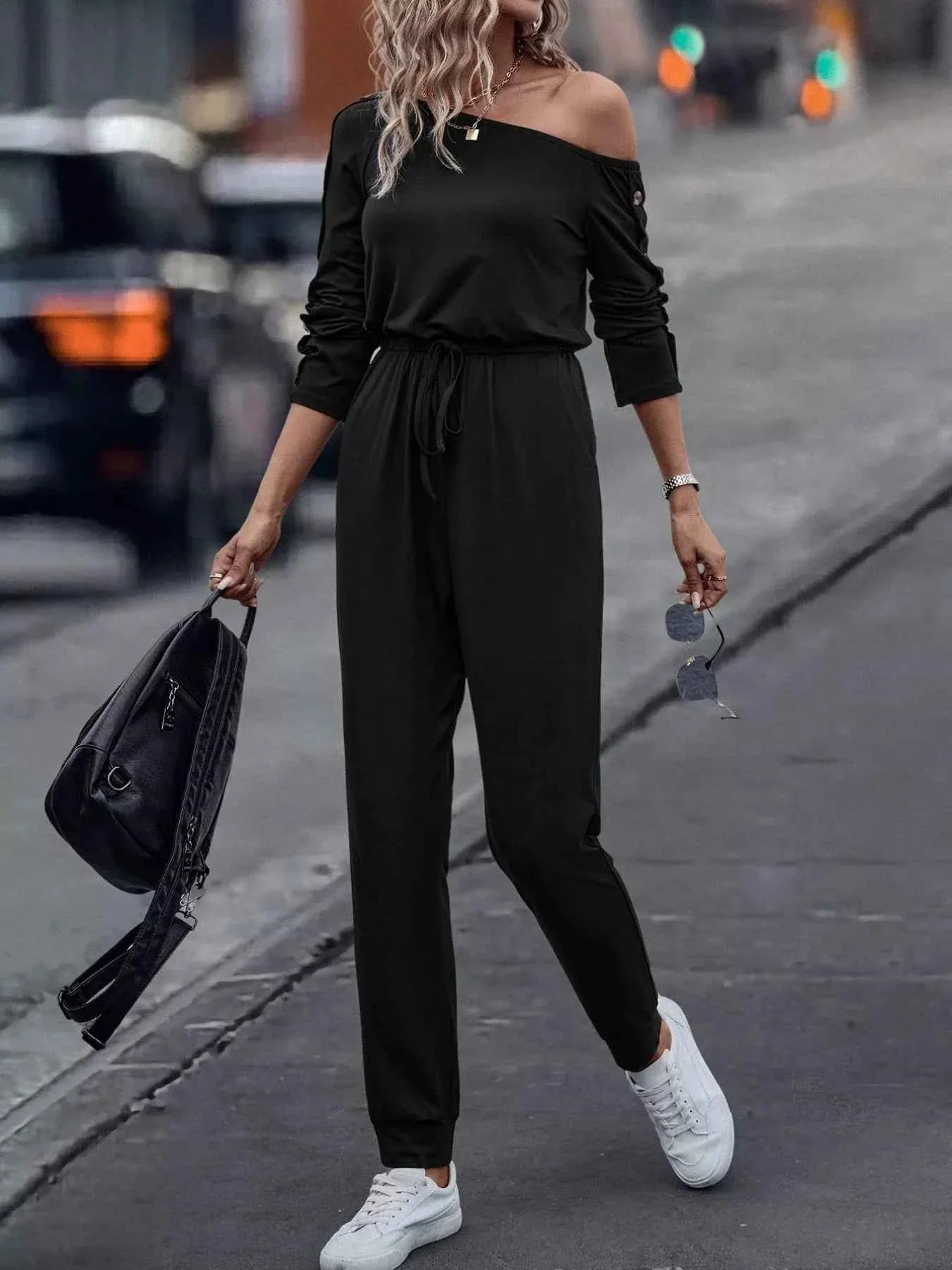 One Shoulder Long Sleeve Jumpsuit