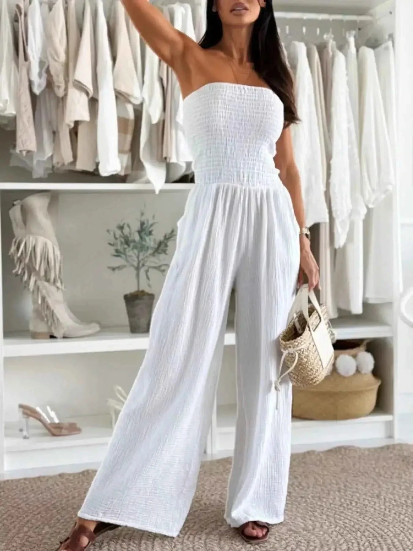 Smocked Tube : Wide-Leg Jumpsuit
