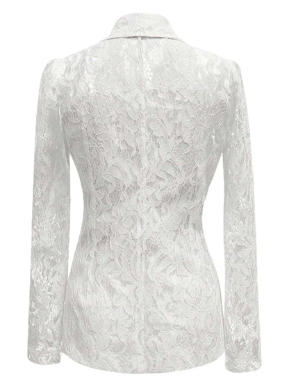 花卉圖案蕾絲單排扣西裝外套