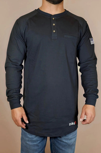 FR 3-Button Henley Shirt - Black