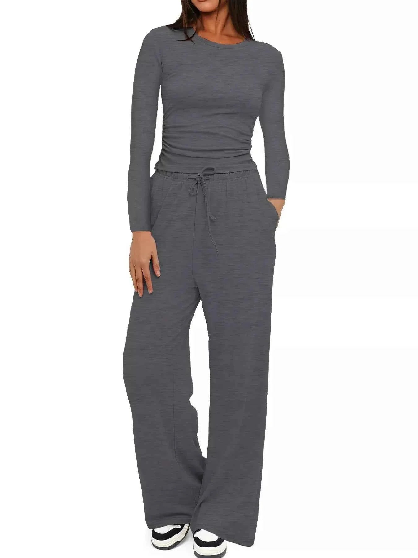 Full Size Casual Long Sleeve Top and Pants Set Plus Size