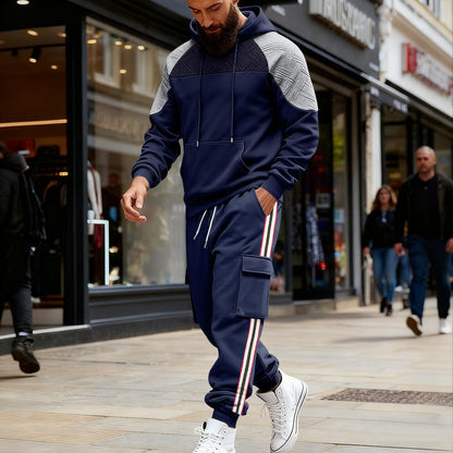 Conjunto casual de sudadera con capucha y pantalones deportivos con textura de bloques de color sueltos