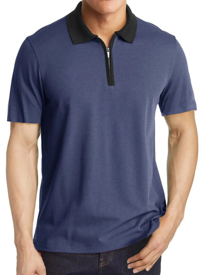 Men's Contrast Collar Quarter-Zip Polo Shirt