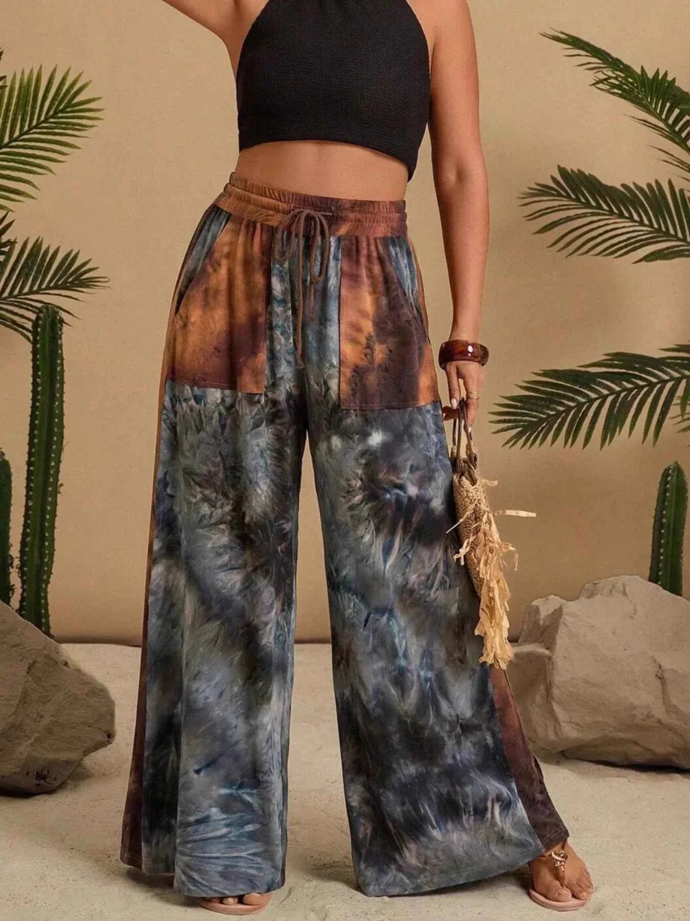 Full Size Tie-Dye Wide Leg Casual Pants Plus Size