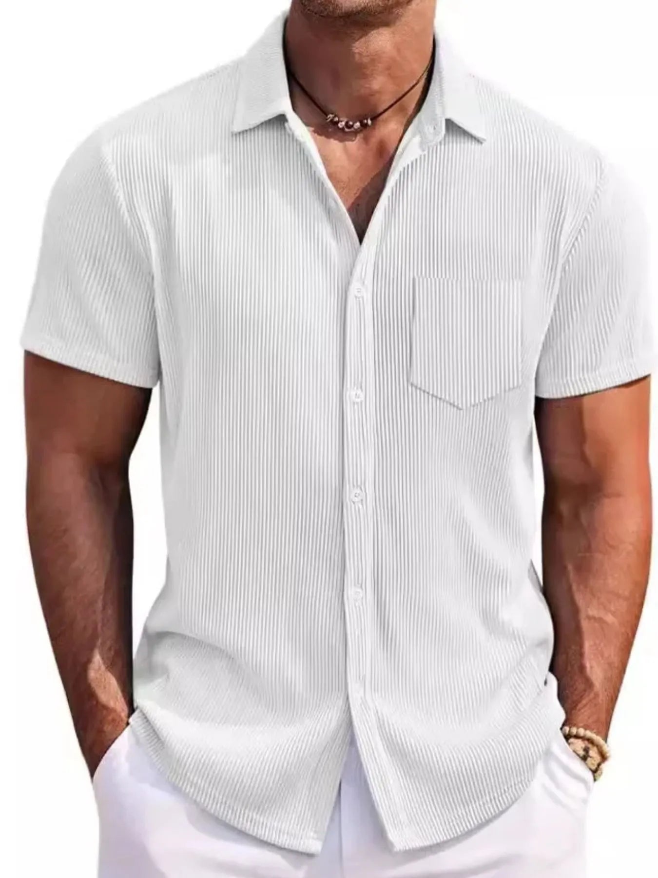 Men's Full Size Classic Short Sleeve Corduroy Button Down Shirt Plus Size