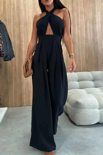Halter Neck Wide Leg : With Keyhole Detail Jumpsuit