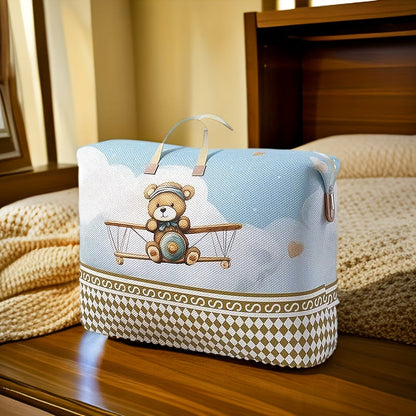 Adorable Bear Pilot Light Blue Storage Bag  Foldable Organizer