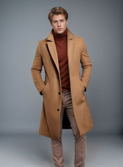 Gabardina de longitud media para hombre, otoño invierno, bolsillos estrechos, chaqueta de cuello sencillo, abrigo informal de negocios, ropa cómoda