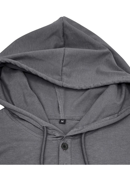 Men's Full Size Casual Hooded Henley T-Shirt Plus Size