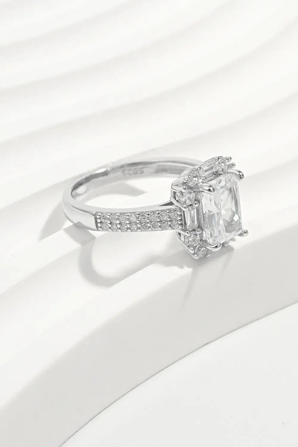 925 Sterling Silver Inlaid Zircon Square Ring