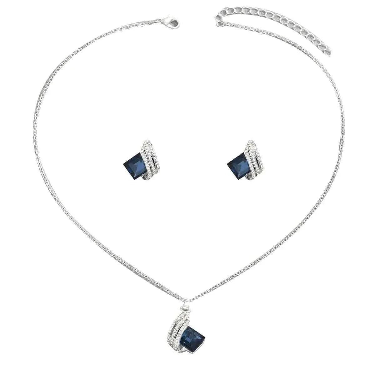 Crystal Geometric Jewelry Set - Stainless Steel Earrings & Necklace