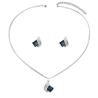 Crystal Geometric Jewelry Set - Stainless Steel Earrings & Necklace