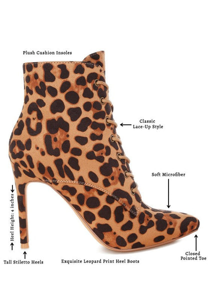 Nesta Leopard Stiletto Heel Lace Up Boots