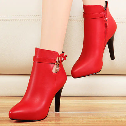 Versatile Waterproof High Heels with Pointed Toe Booties