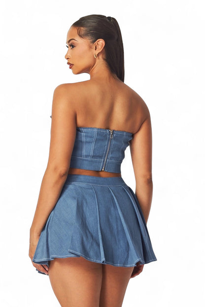 Giorgia Denim Top and Mini Skater Skort Set