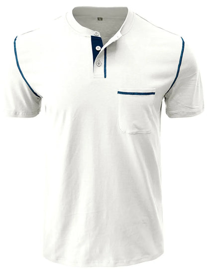 Men's Full Size Casual Henley T-Shirt with Contrast Stitching and Pocket Plus Size