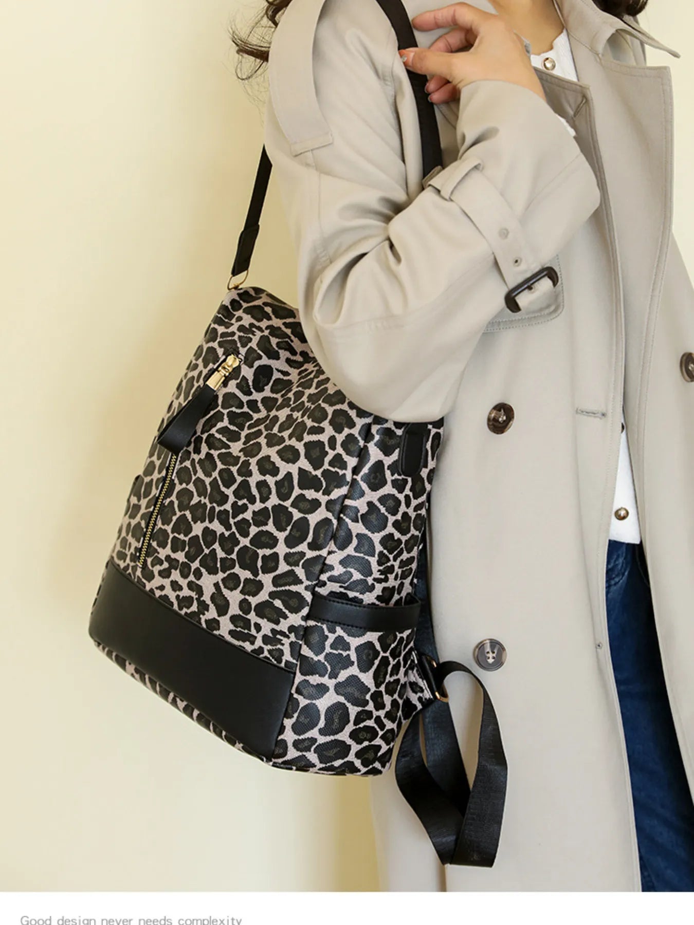 Leopard Print Backpack for Women Premium PU Leather Medium Daypack with Adjustable Straps