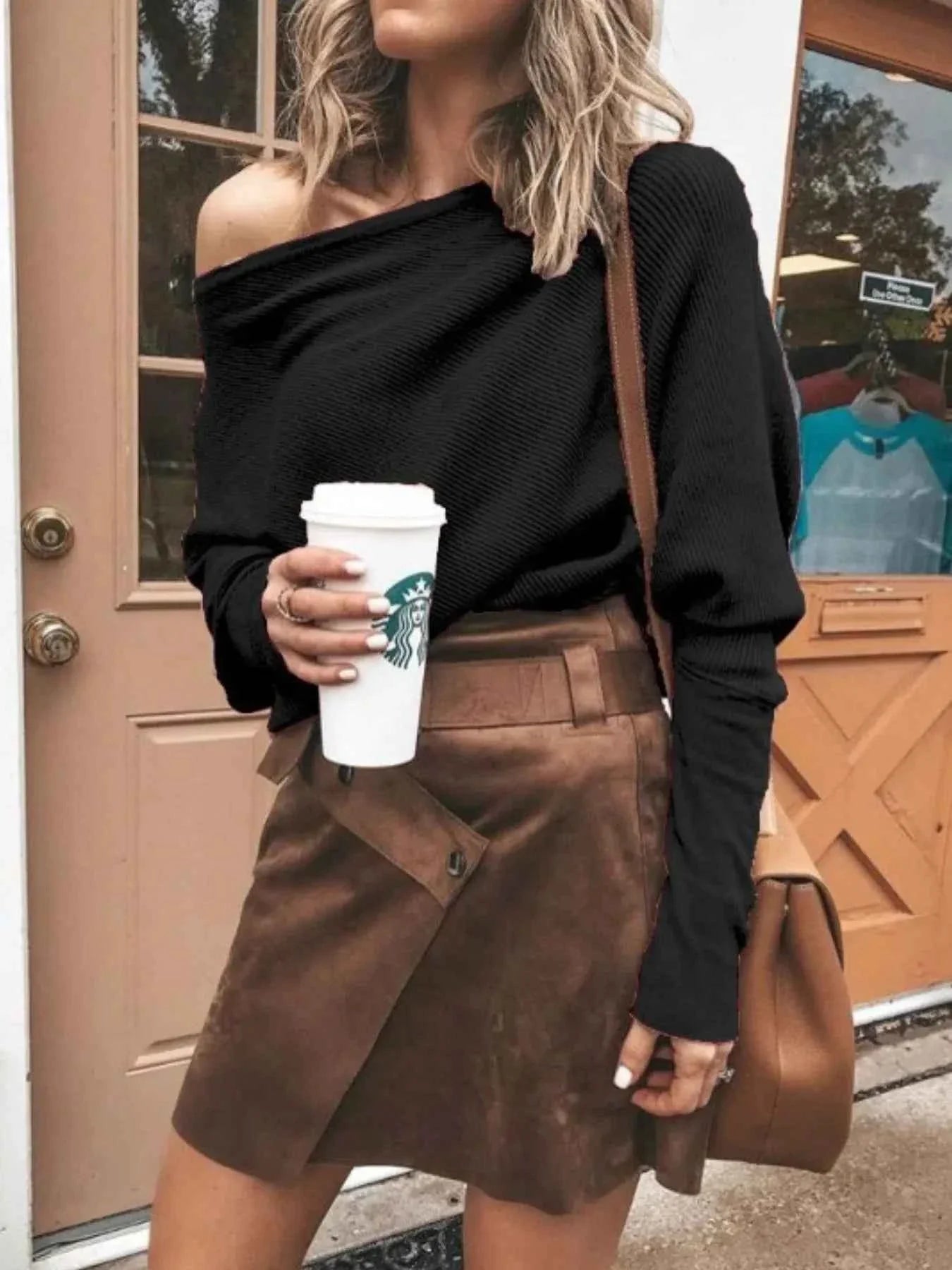 Single Shoulder Ribbed Knit Top