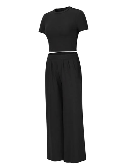 Short Sleeve Top and Pocketed Pants Set