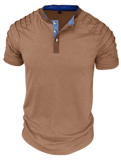 Men's Full Size Casual Henley Short Sleeve Top with Contrast Collar Plus Size