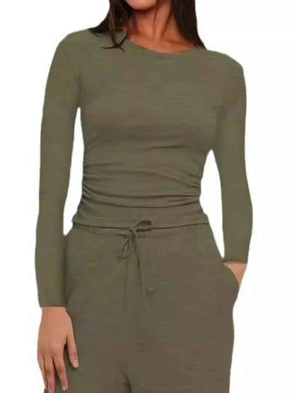 Full Size Casual Long Sleeve Top and Pants Set Plus Size