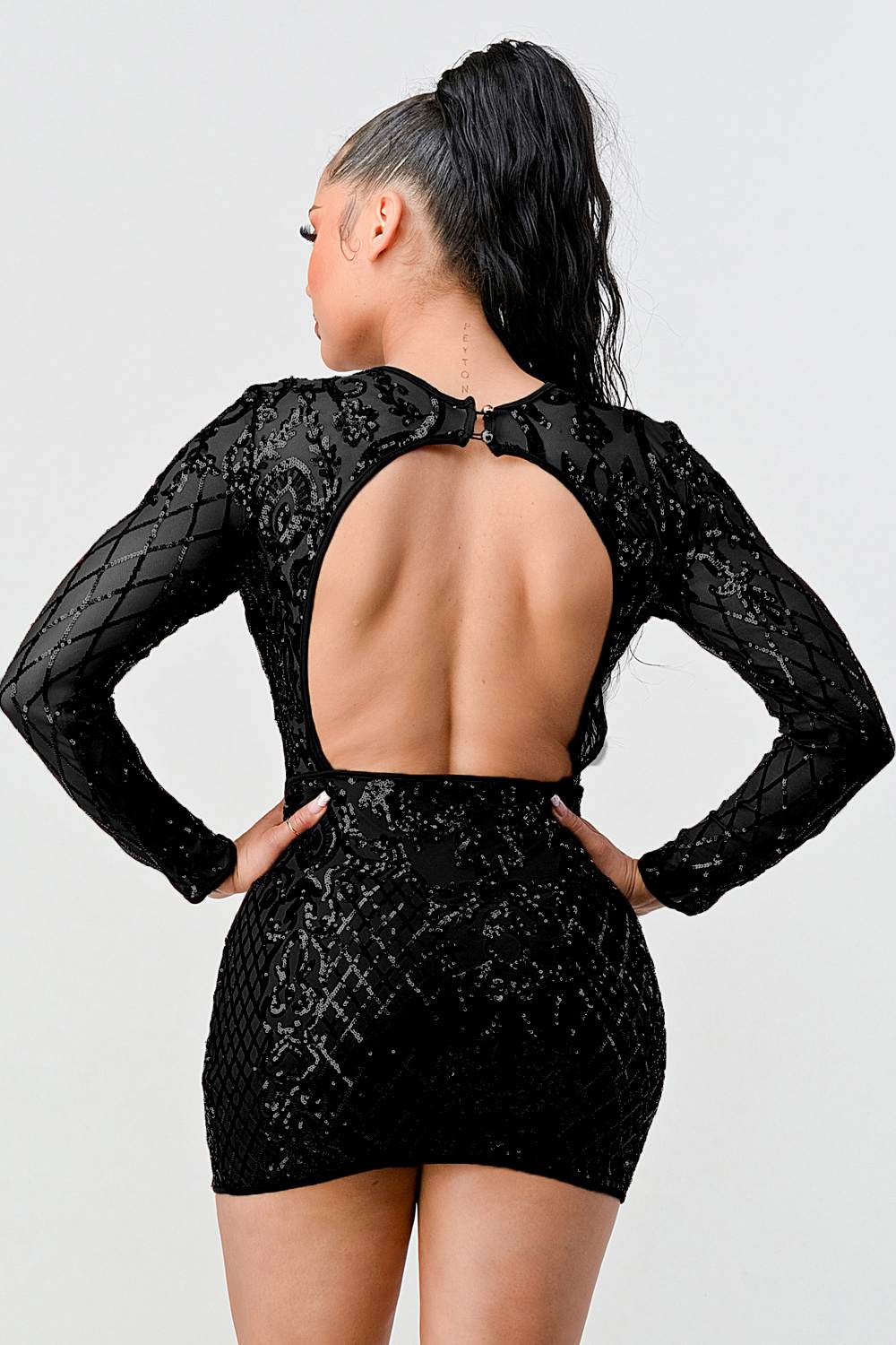 奢華幾何花卉亮片緊身迷你連身裙