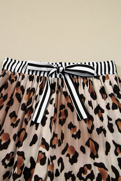 豹紋撞色條紋邊襯衫與褲子睡衣套裝