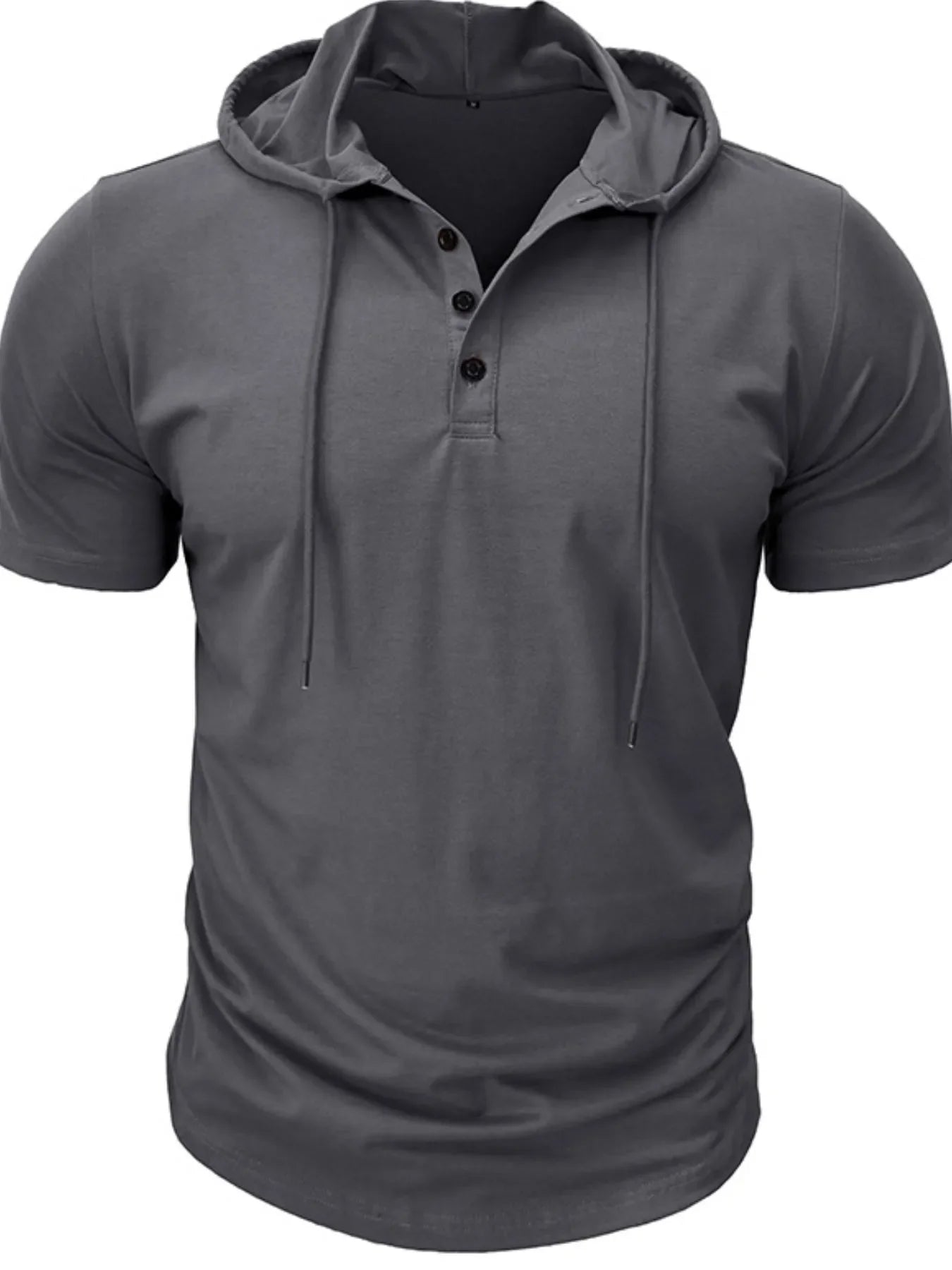 Men's Full Size Casual Hooded Henley T-Shirt Plus Size