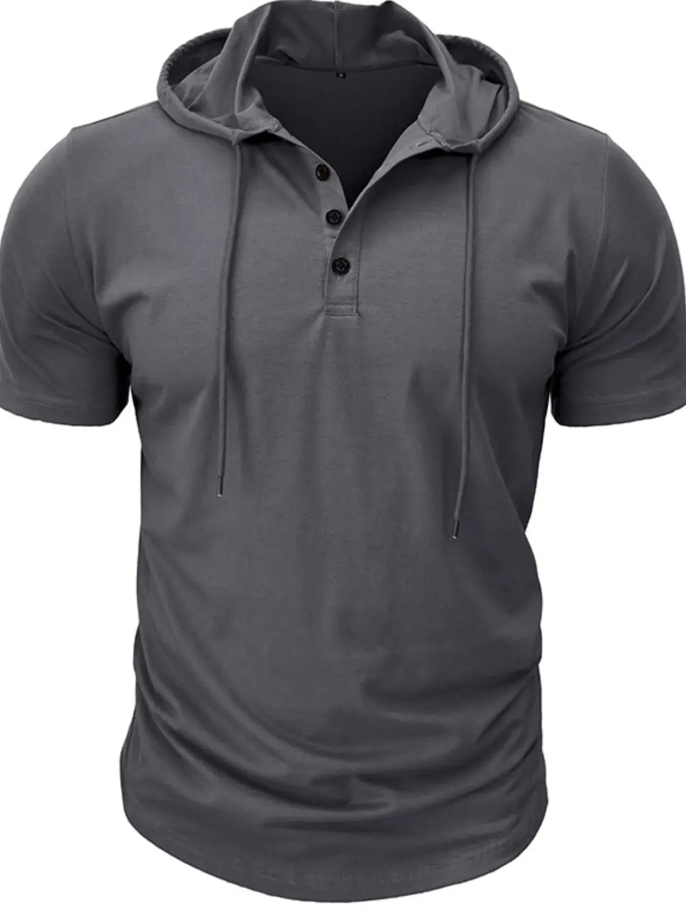 Men's Full Size Casual Hooded Henley T-Shirt Plus Size