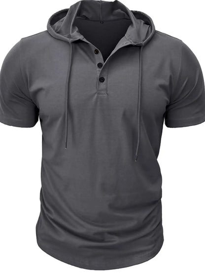 Men's Full Size Casual Hooded Henley T-Shirt Plus Size