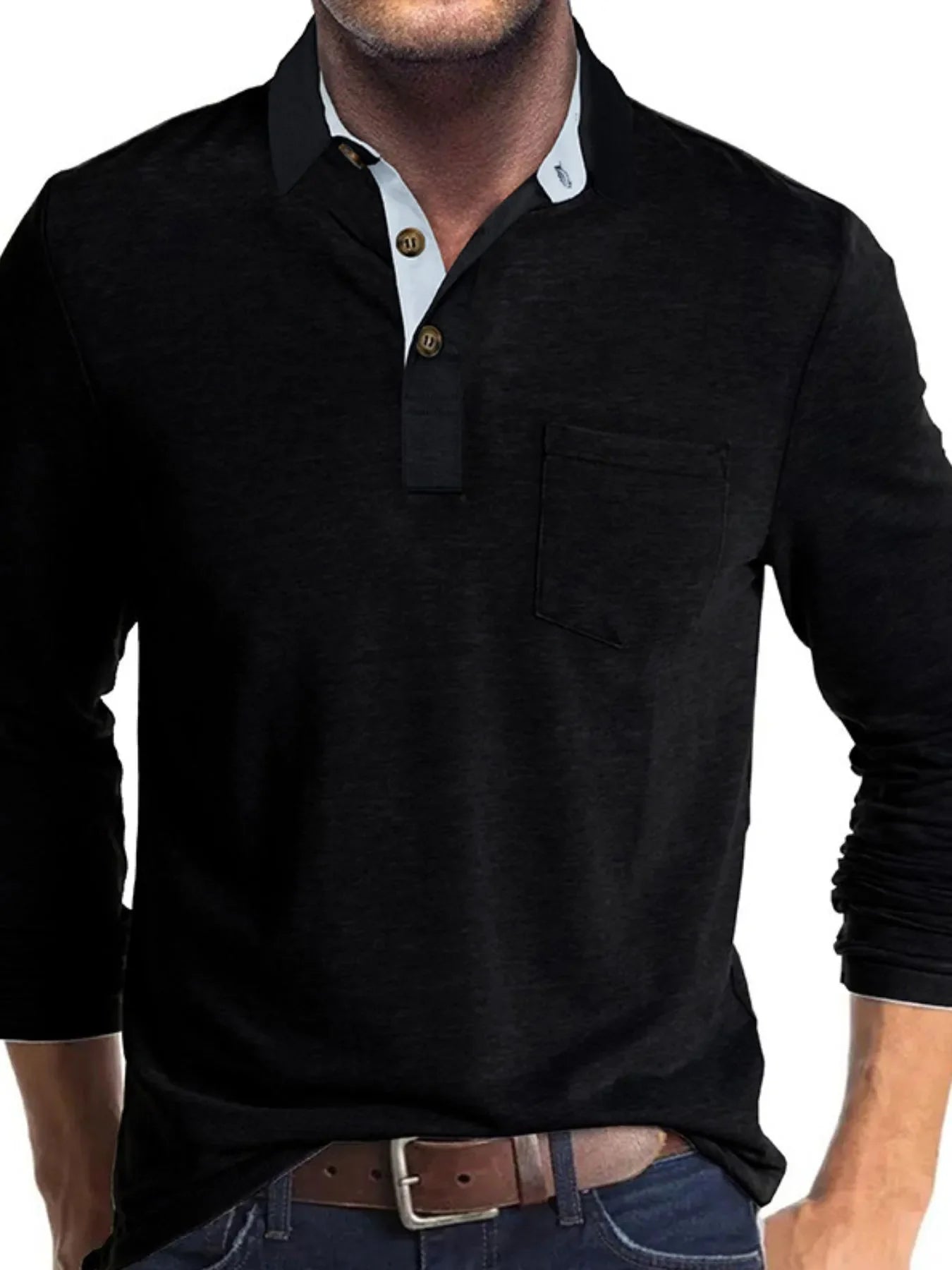Men's Full Size Long Sleeve Pocket Polo Shirt Plus Size