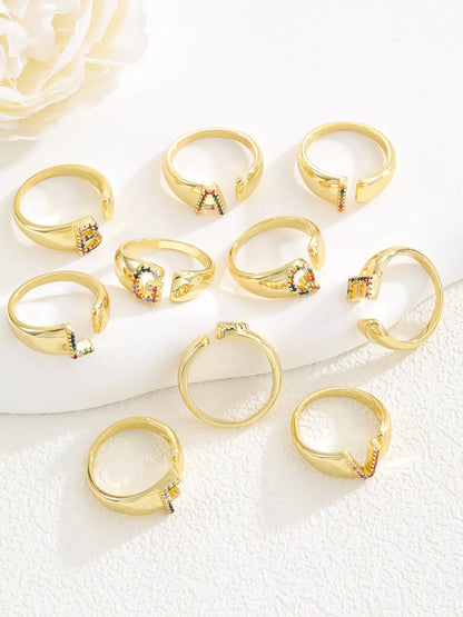 18K Gold-Plated Zircon Letter Ring
