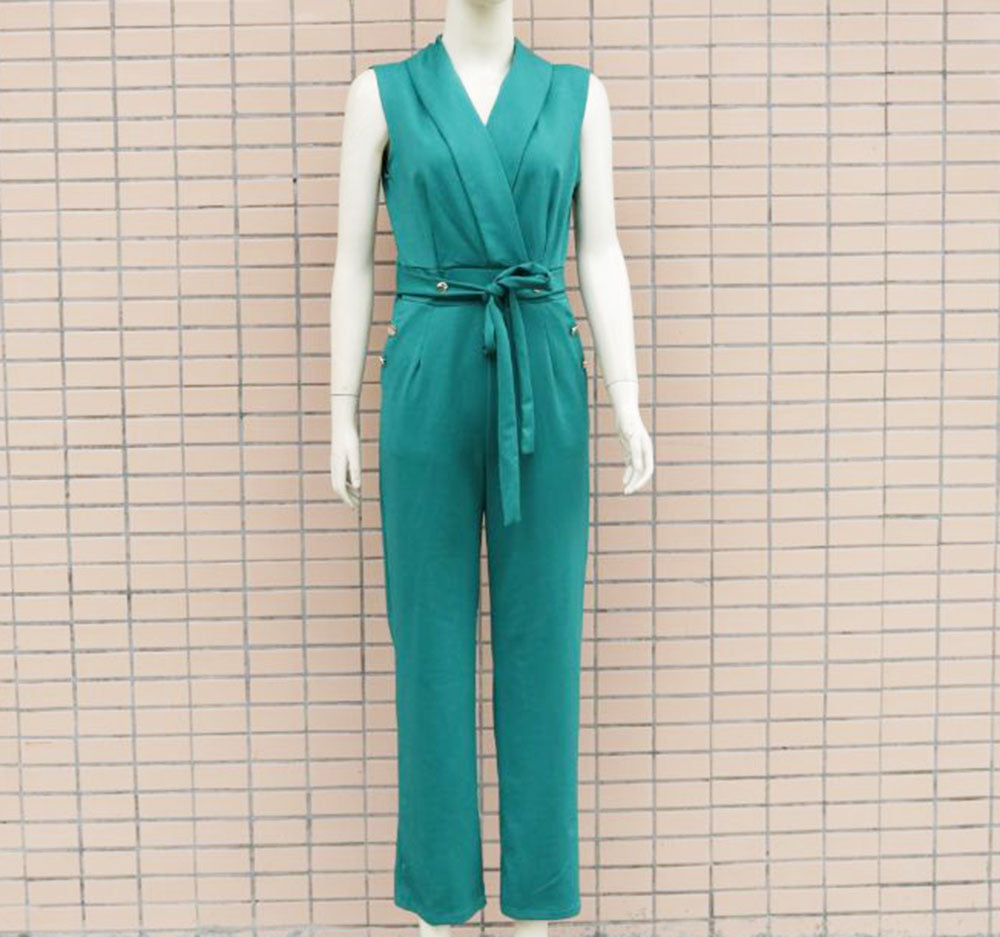 Spring Summer Women Clothing Button V-neck Sleeveless Slim Fit Bodysuit