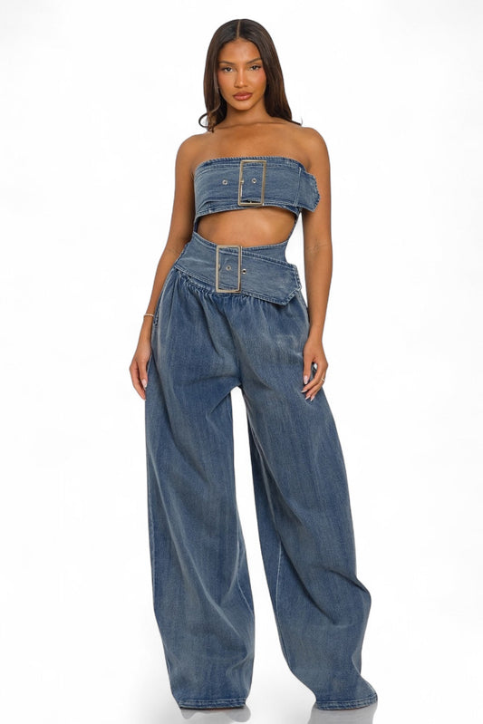 Denim Diva Belted Jumpsuit